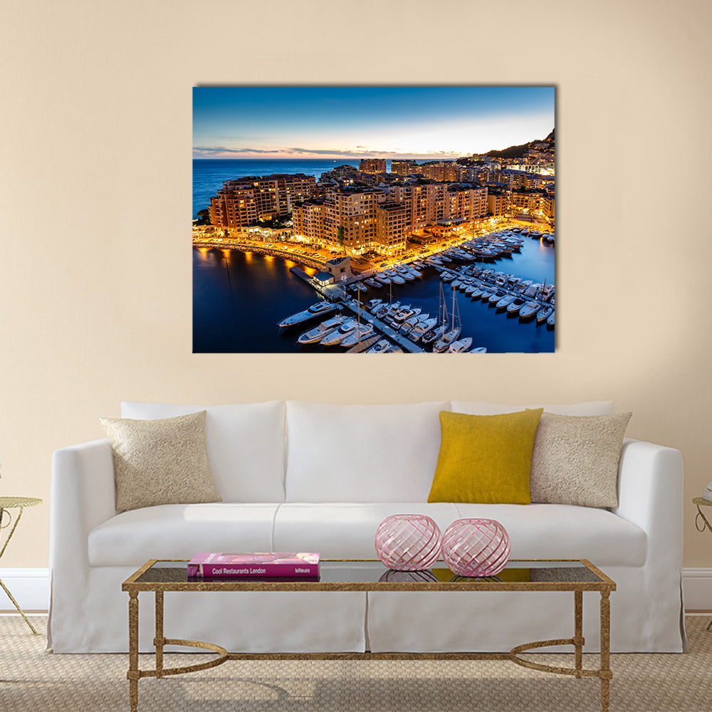 Aerial View on Fontvieille and Monaco Harbor with Luxury Yachts, French Riviera Multi panel canvas wall art