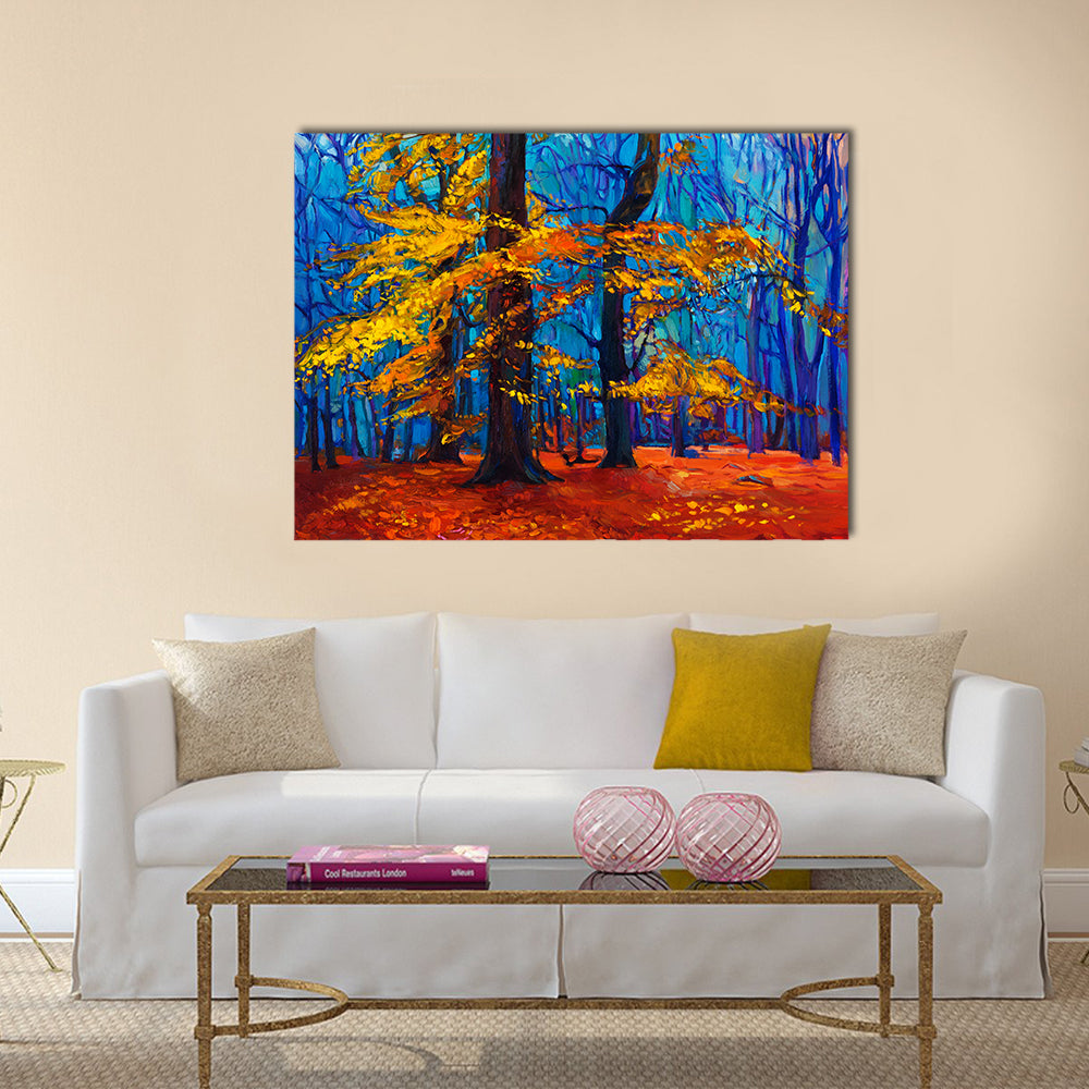 Original oil painting showing beautiful Autumn tree Multi Panel Canvas Wall Art
