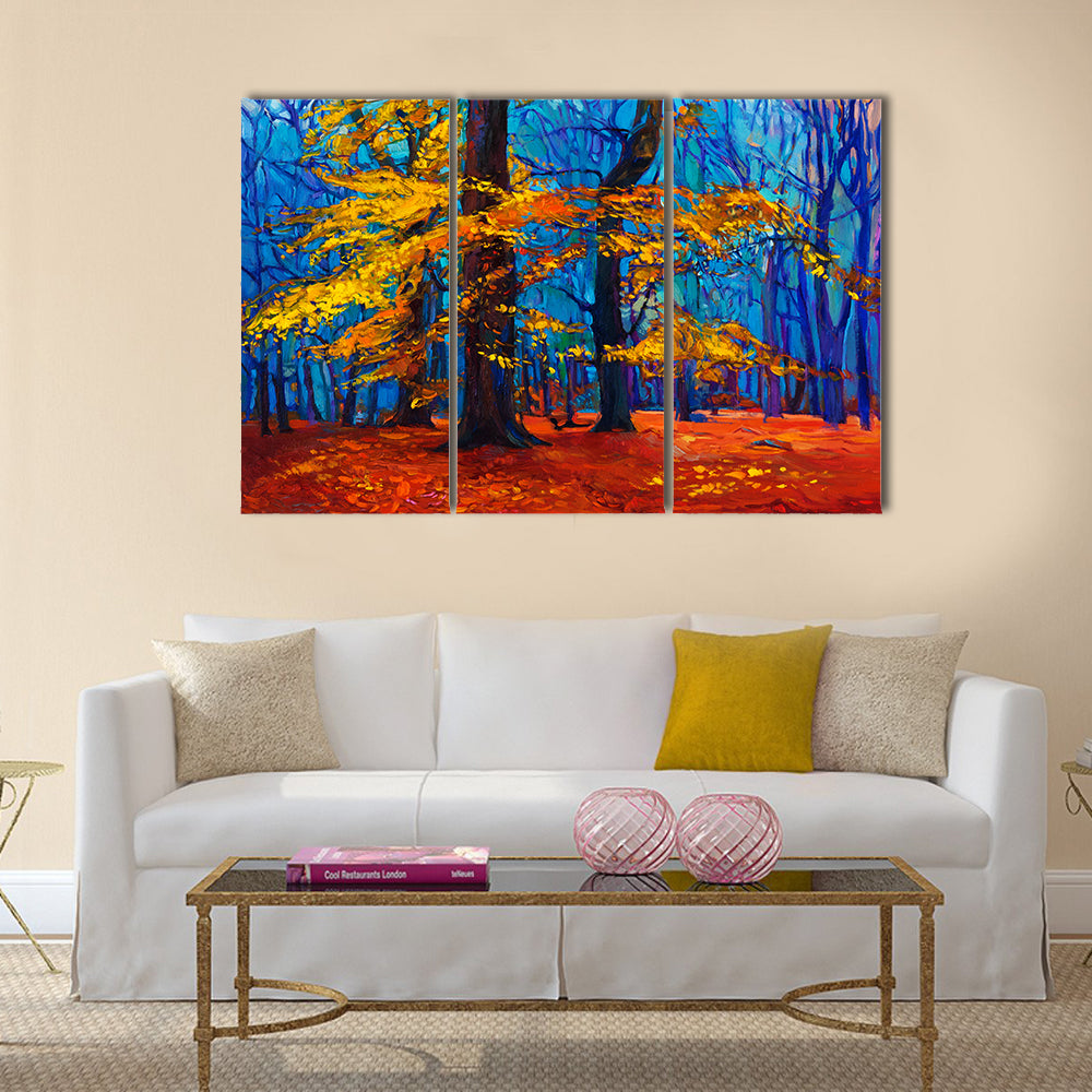 Original oil painting showing beautiful Autumn tree Multi Panel Canvas Wall Art