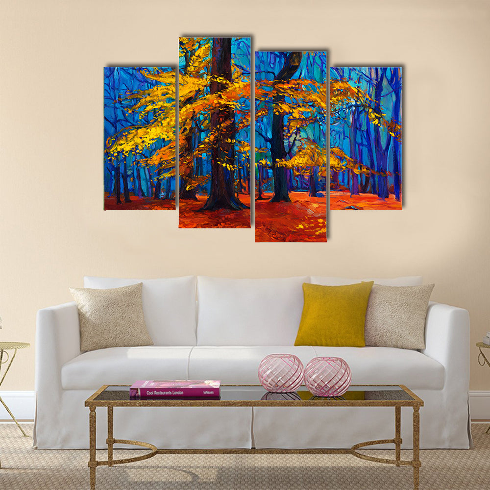 Original oil painting showing beautiful Autumn tree Multi Panel Canvas Wall Art