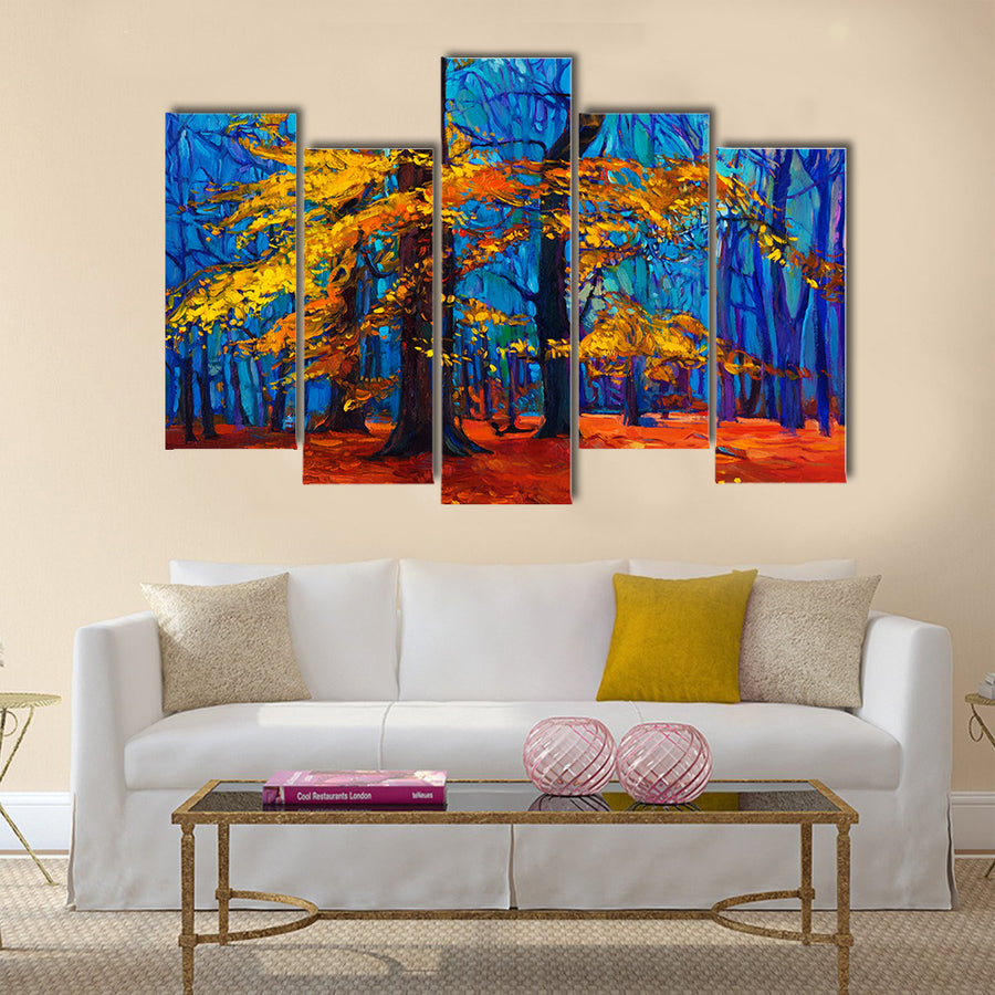 Original oil painting showing beautiful Autumn tree Multi Panel Canvas Wall Art