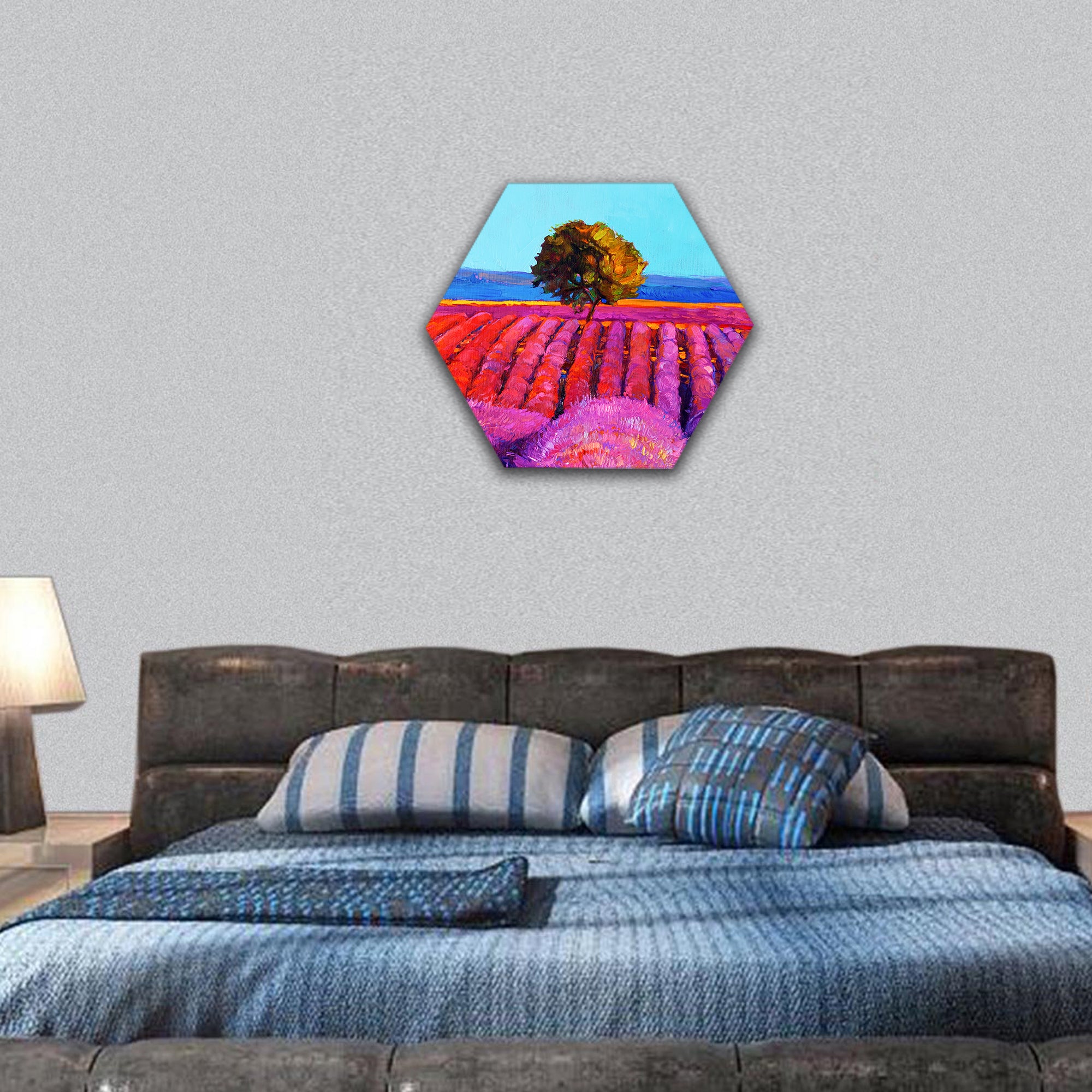 oil painting of lavender fields hexagonal canvas wall art