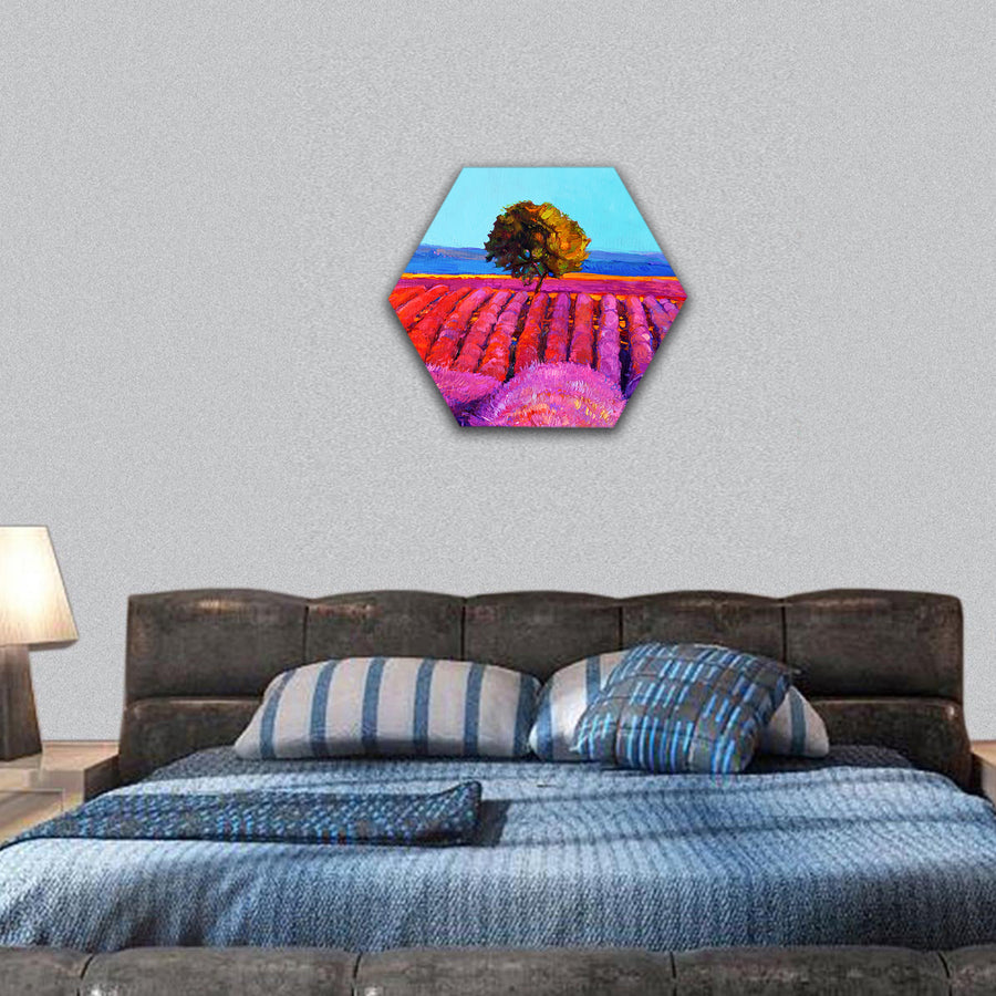 oil painting of lavender fields hexagonal canvas wall art