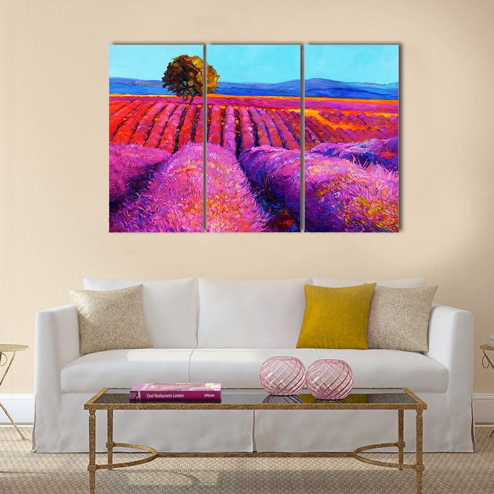 Original oil painting of lavender Sunset landscape Impressionism Multi panel canvas wall art