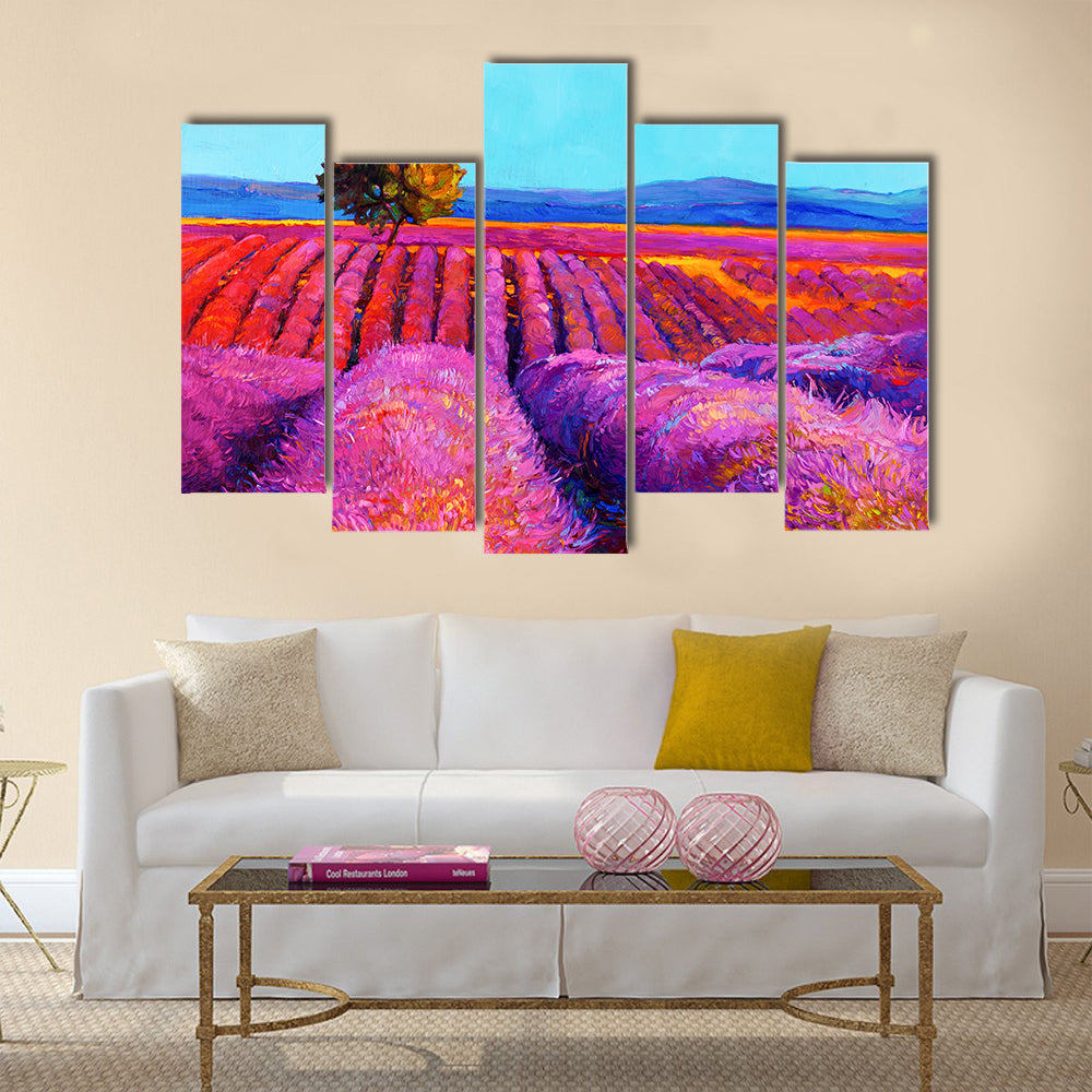 Original oil painting of lavender Sunset landscape Impressionism Multi panel canvas wall art
