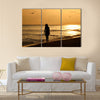 A young woman taking a walk on the beach at sunset on Sanibel Island – enhanced and added birds, Multi panel canvas wall art