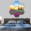 Sunrise and flowers scenery hexagonal canvas wall art