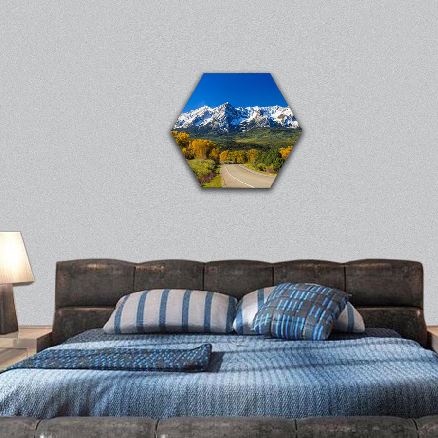 Countryside road, fall season in Colorado hexagonal canvas wall art