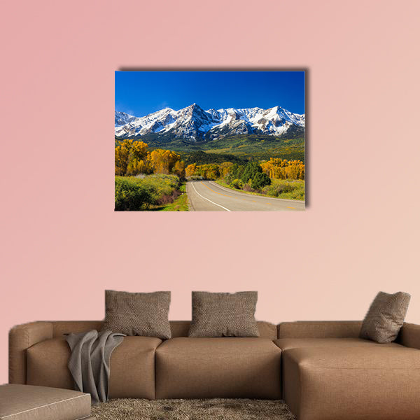 Countryside road, fall season in Colorado multi panel canvas wall art