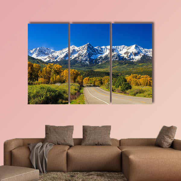 Countryside road, fall season in Colorado multi panel canvas wall art