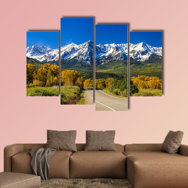 Countryside road, fall season in Colorado multi panel canvas wall art