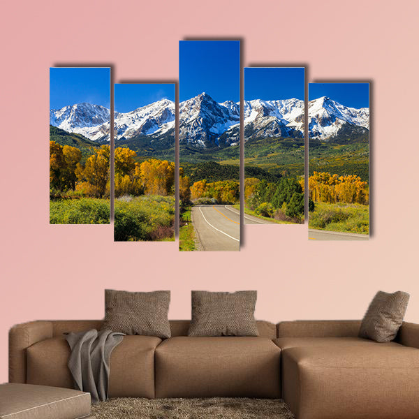 Countryside road, fall season in Colorado multi panel canvas wall art
