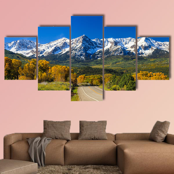 Countryside road, fall season in Colorado multi panel canvas wall art