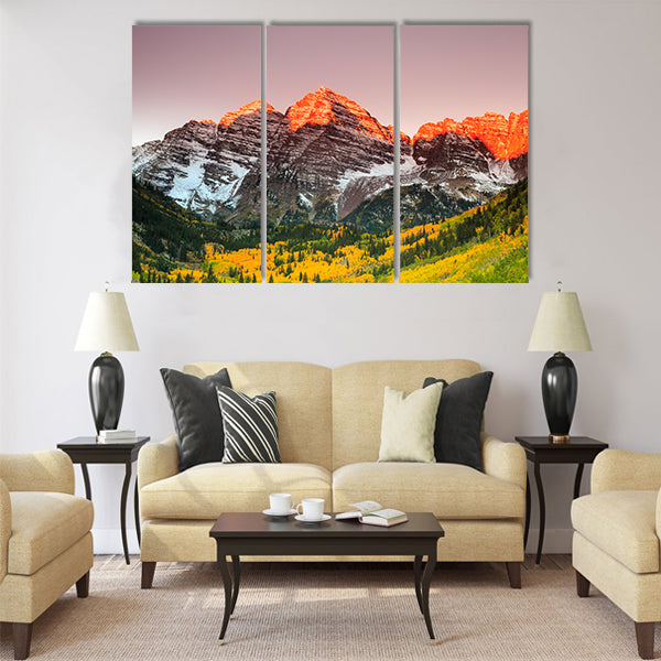Maroon Bells sunrise, White River National Forest Multi panel canvas wall art