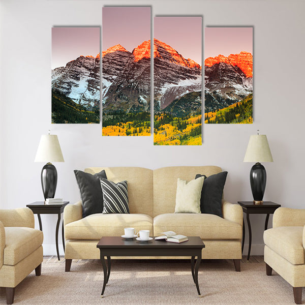 Maroon Bells sunrise, White River National Forest Multi panel canvas wall art