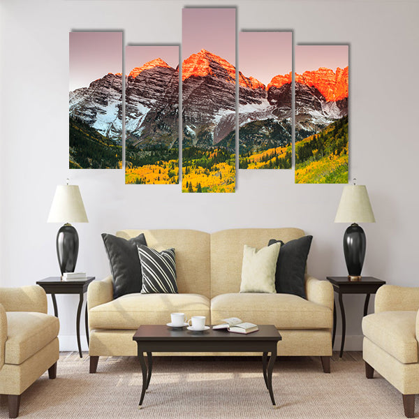 Maroon Bells sunrise, White River National Forest Multi panel canvas wall art