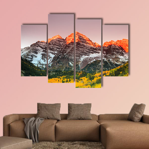 Maroon Bells sunrise, White River National Forest, Colorado multi panel canvas wall art