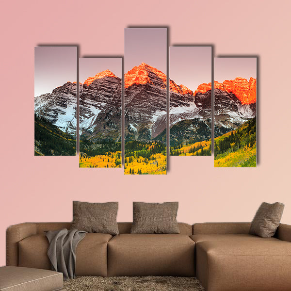 Maroon Bells sunrise, White River National Forest, Colorado multi panel canvas wall art