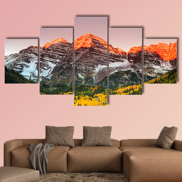 Maroon Bells sunrise, White River National Forest, Colorado multi panel canvas wall art
