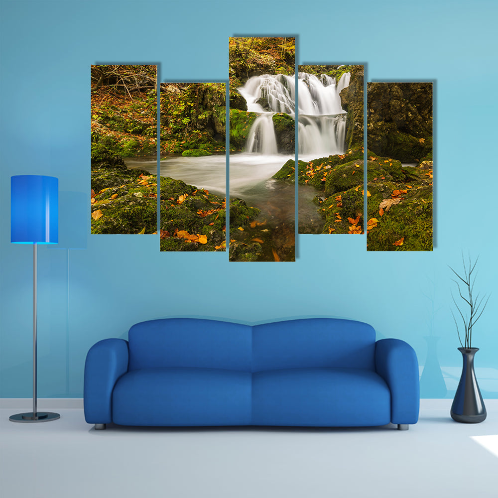 Waterfall Kropa in Voje valley, in October multi panel canvas wall art