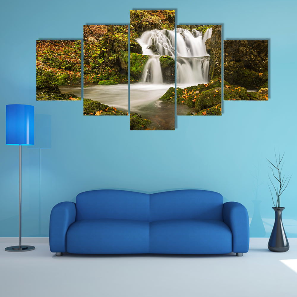 Waterfall Kropa in Voje valley, in October multi panel canvas wall art