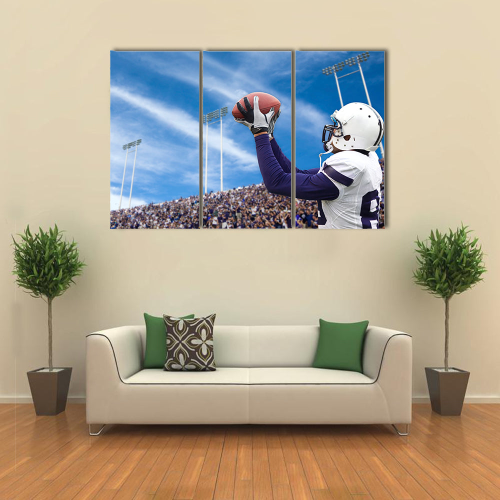 Football Player catching a Touchdown Pass Multi panel canvas wall art
