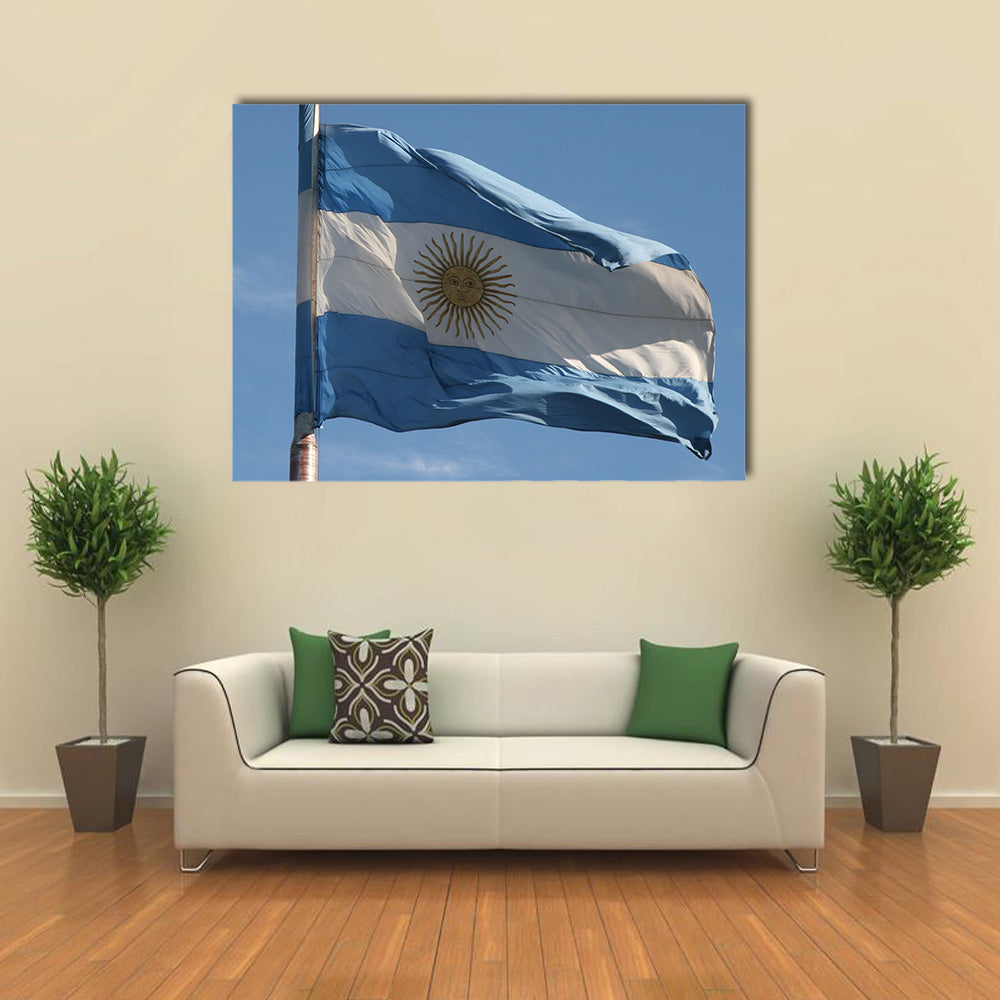 Argentinian Flag Waving In The Air Multi Panel Canvas Wall Art