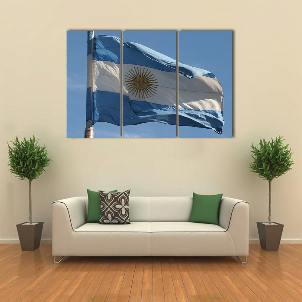 Argentinian Flag Waving In The Air Multi Panel Canvas Wall Art