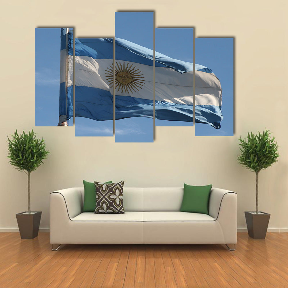 Argentinian Flag Waving In The Air Multi Panel Canvas Wall Art