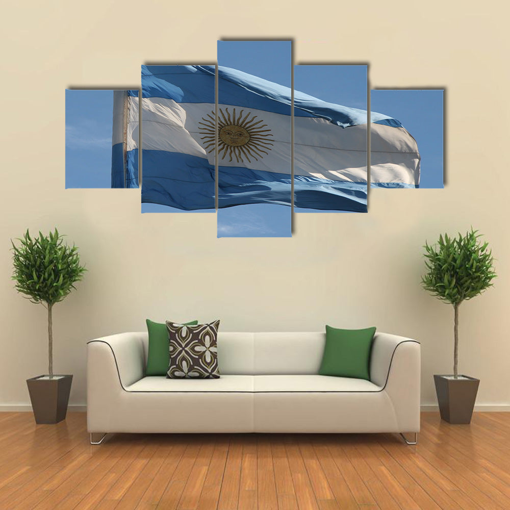 Argentinian Flag Waving In The Air Multi Panel Canvas Wall Art