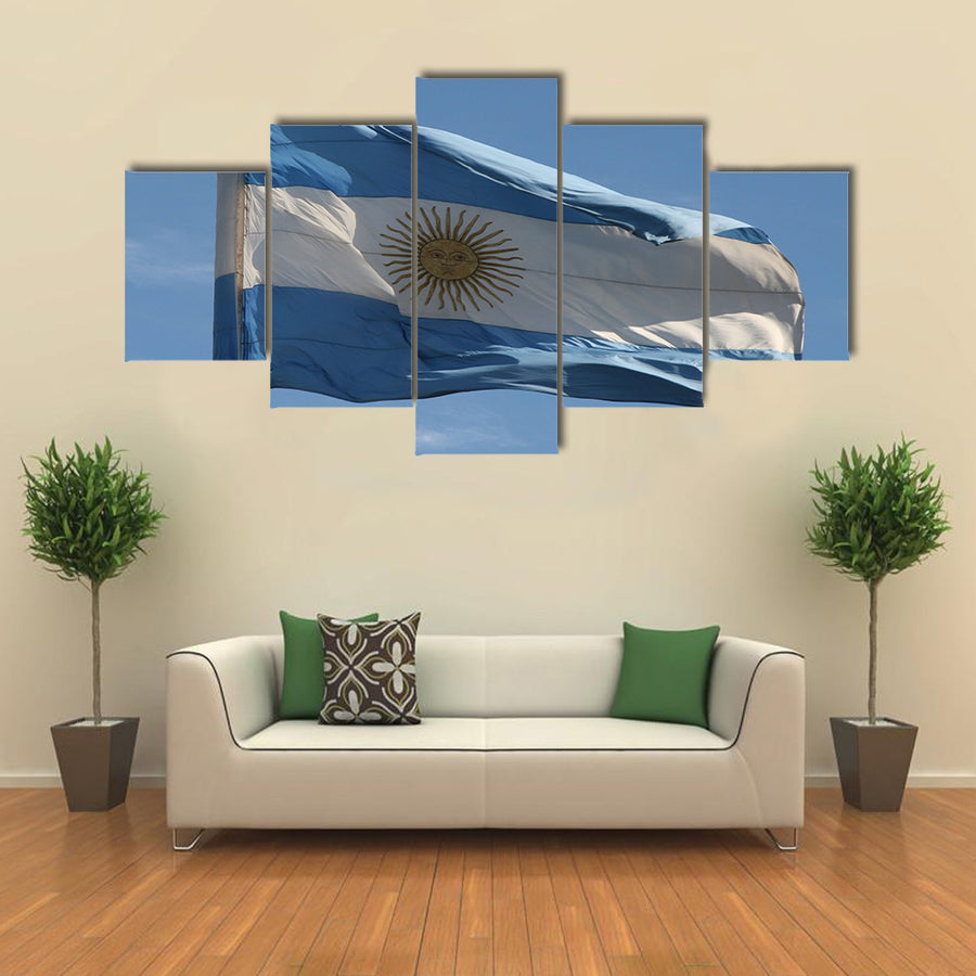 Argentinian Flag Waving In The Air Multi Panel Canvas Wall Art
