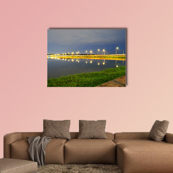 Lower Seletar Reservoir surrounded by green grass, road  Multi panel canvas wall art
