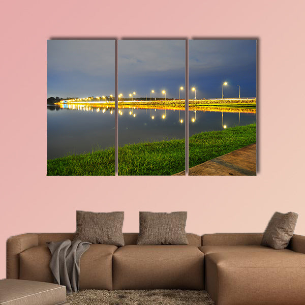 Lower Seletar Reservoir surrounded by green grass, road  Multi panel canvas wall art