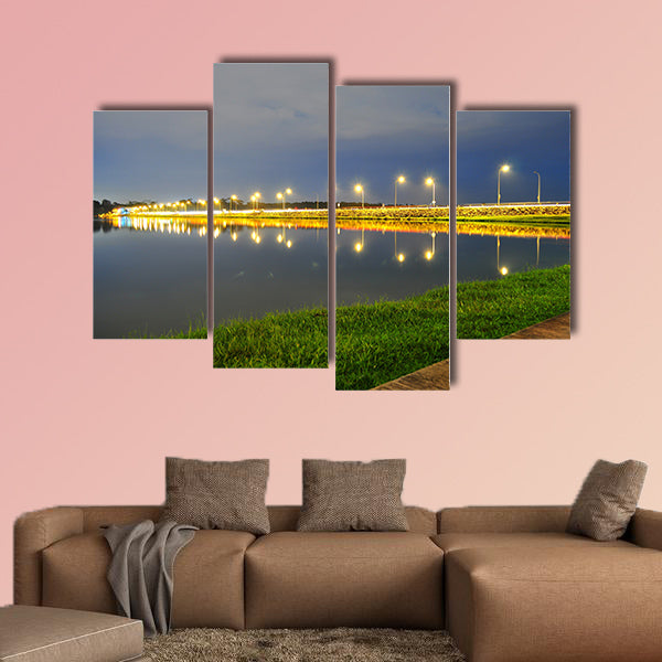 Lower Seletar Reservoir surrounded by green grass, road  Multi panel canvas wall art