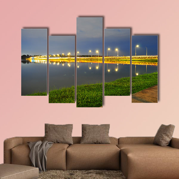 Lower Seletar Reservoir surrounded by green grass, road  Multi panel canvas wall art