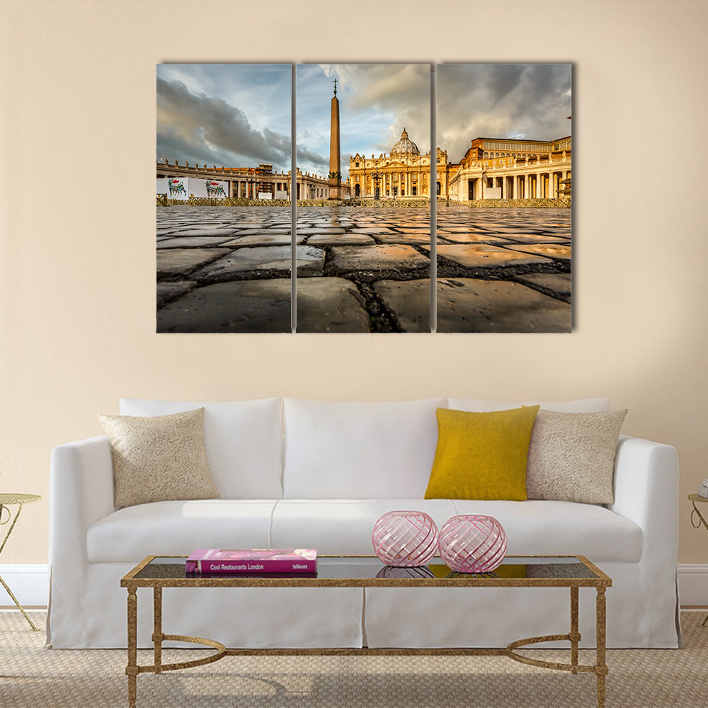Saint Peter Square and Saint Peter Basilica in the Morning, Vatican City, Rome, Italy Multi panel canvas wall art