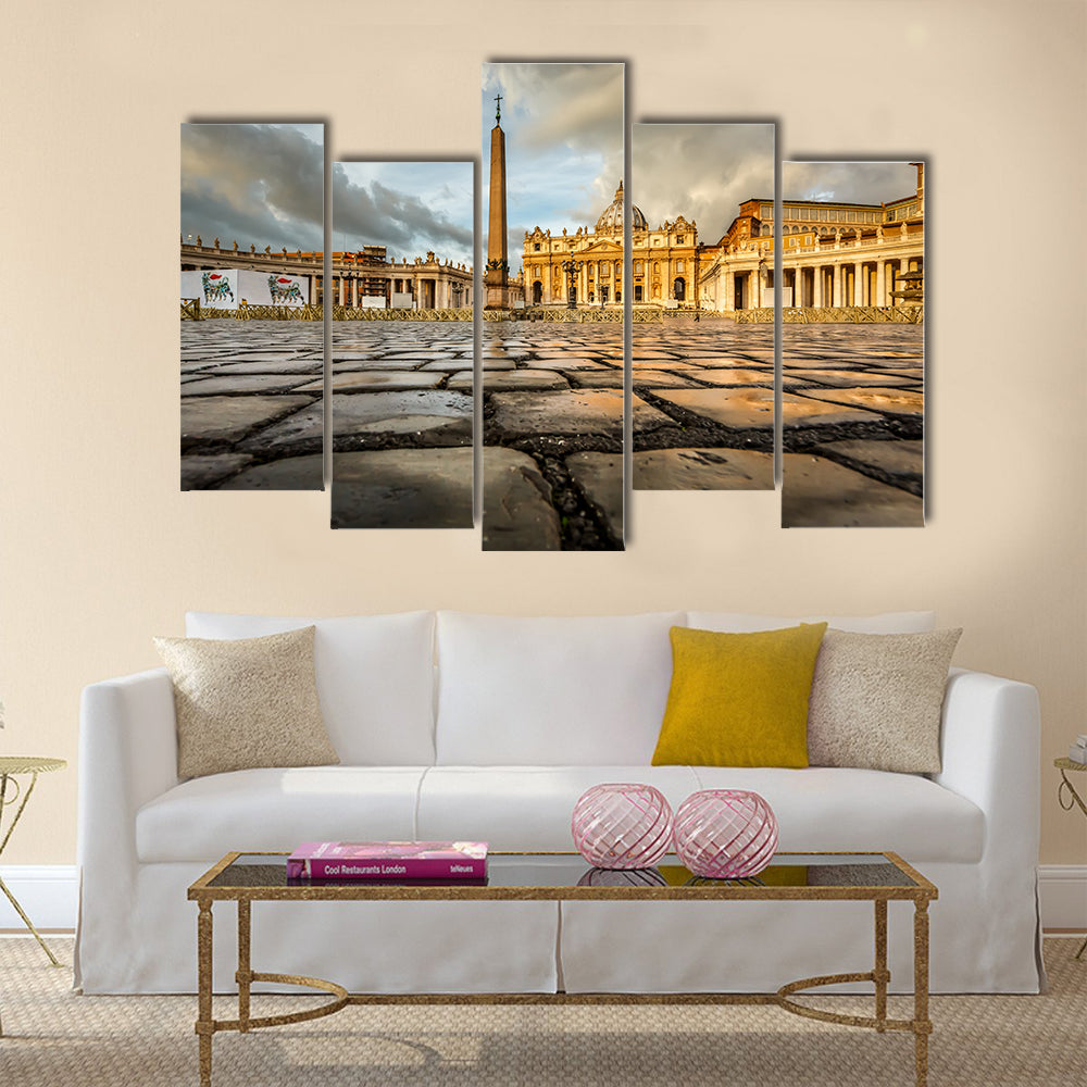Saint Peter Square and Saint Peter Basilica in the Morning, Vatican City, Rome, Italy Multi panel canvas wall art