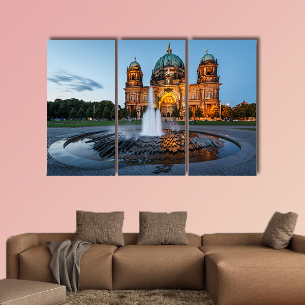 Berlin Cathedral Berliner Dom and Fountain Illuminated in the Evening, wall art