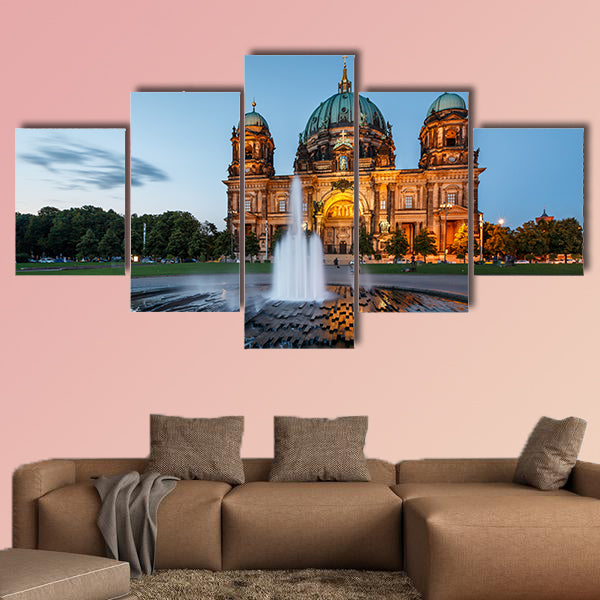 Berlin Cathedral Berliner Dom and Fountain Illuminated in the Evening, wall art