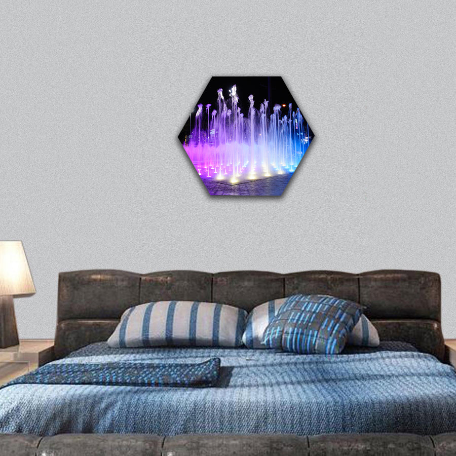 Night Musical fountains hexagonal canvas wall art