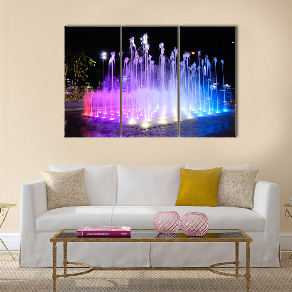 Night Musical fountains multi panel canvas wall art