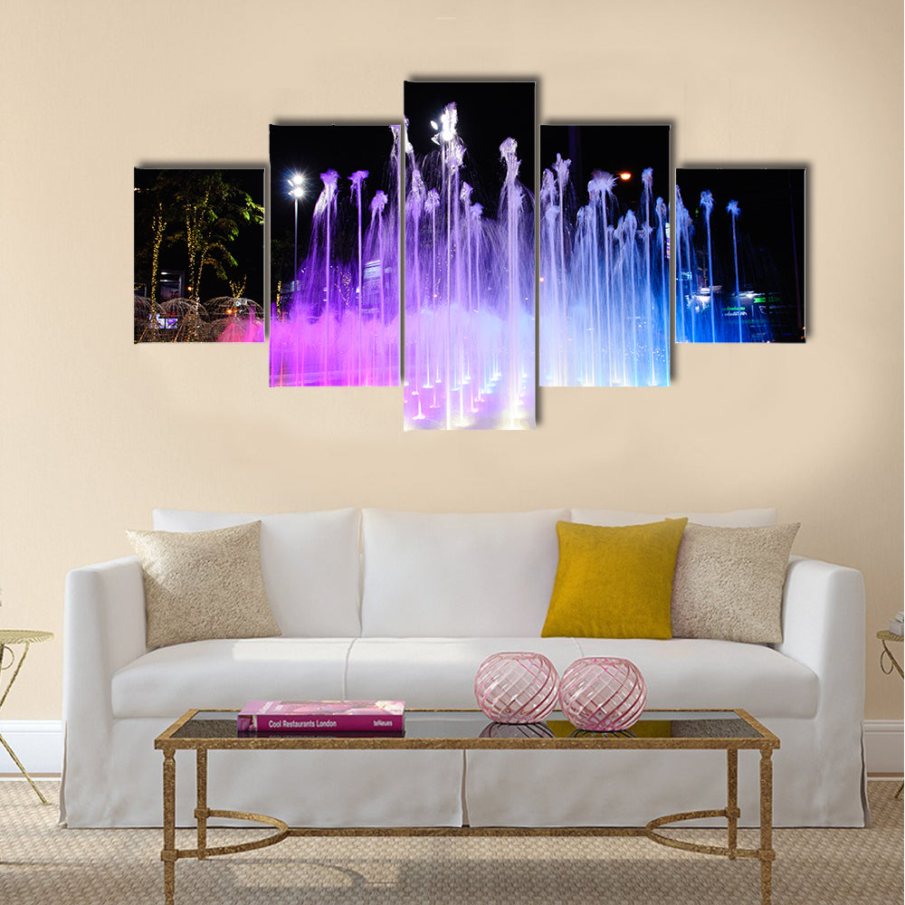 Night Musical fountains multi panel canvas wall art