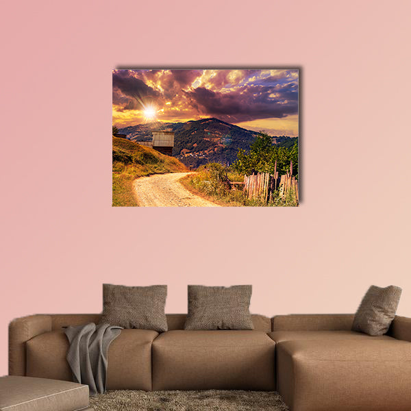 Empty asphalt mountain road with Painted single white wall art