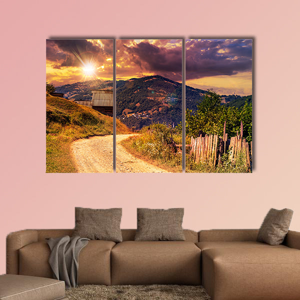 Empty asphalt mountain road with Painted single white wall art