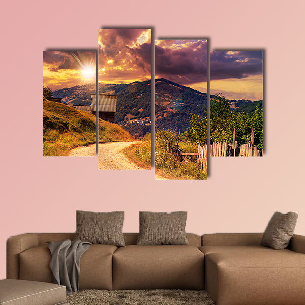 Empty asphalt mountain road with Painted single white wall art