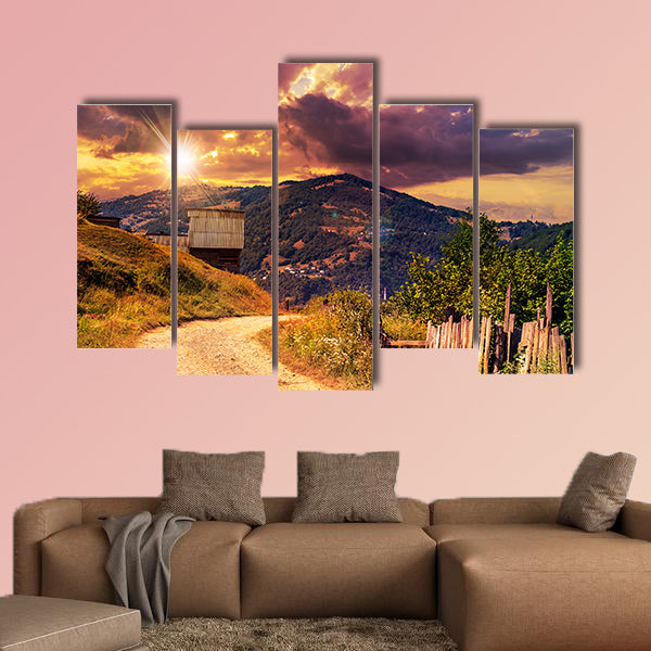 Empty asphalt mountain road with Painted single white wall art
