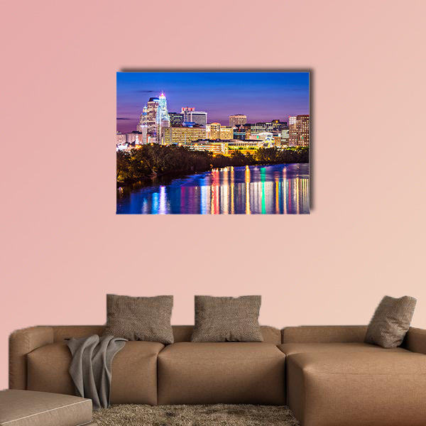 Hartford, Connecticut skyline over the Connecticut River multi panel canvas wall art