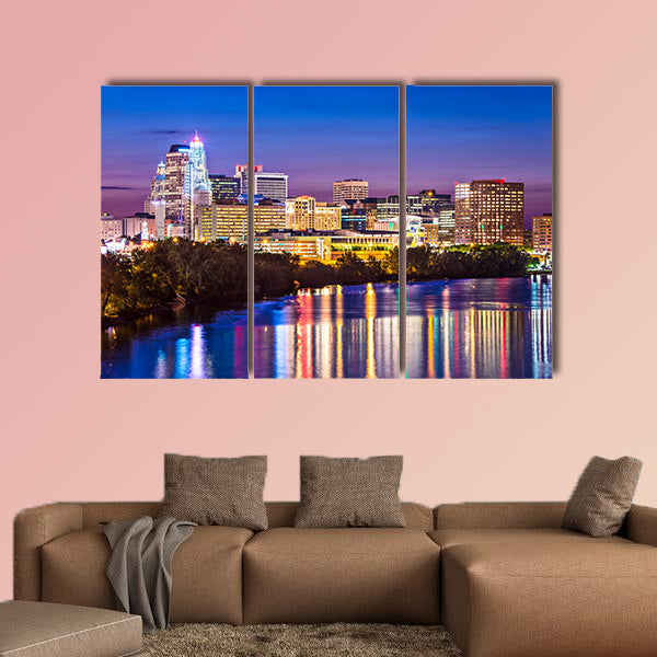 Hartford, Connecticut skyline over the Connecticut River multi panel canvas wall art