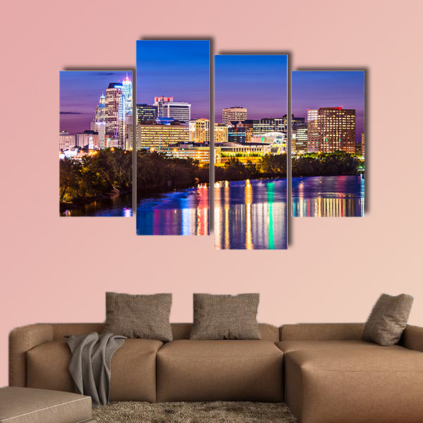 Hartford, Connecticut skyline over the Connecticut River multi panel canvas wall art