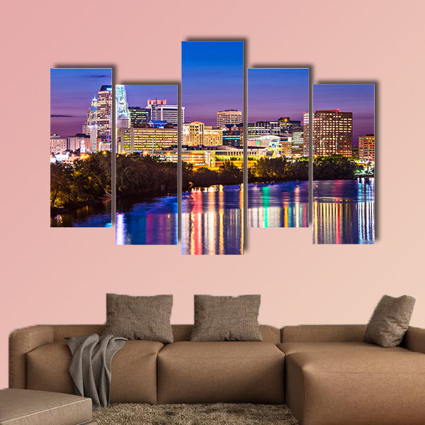 Hartford, Connecticut skyline over the Connecticut River multi panel canvas wall art